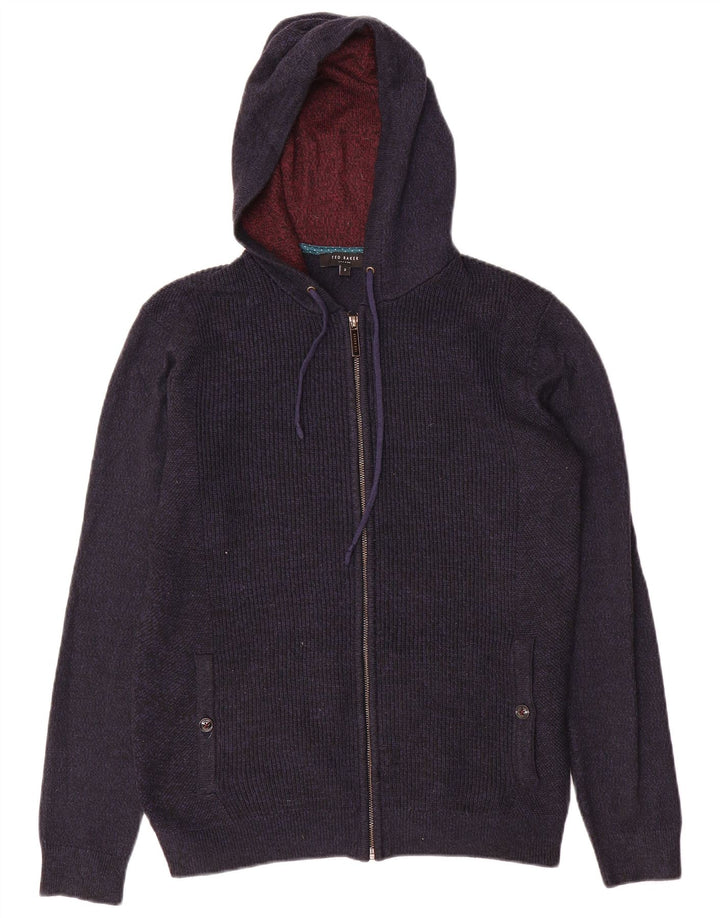 Suéter masculino Ted Baker com capuz e zíper completo tamanho 2 pequeno azul marinho