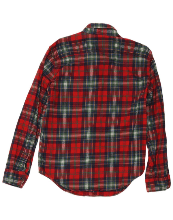 Camisa masculina de flanela Abercrombie & Fitch pequena vermelha xadrez de algodão