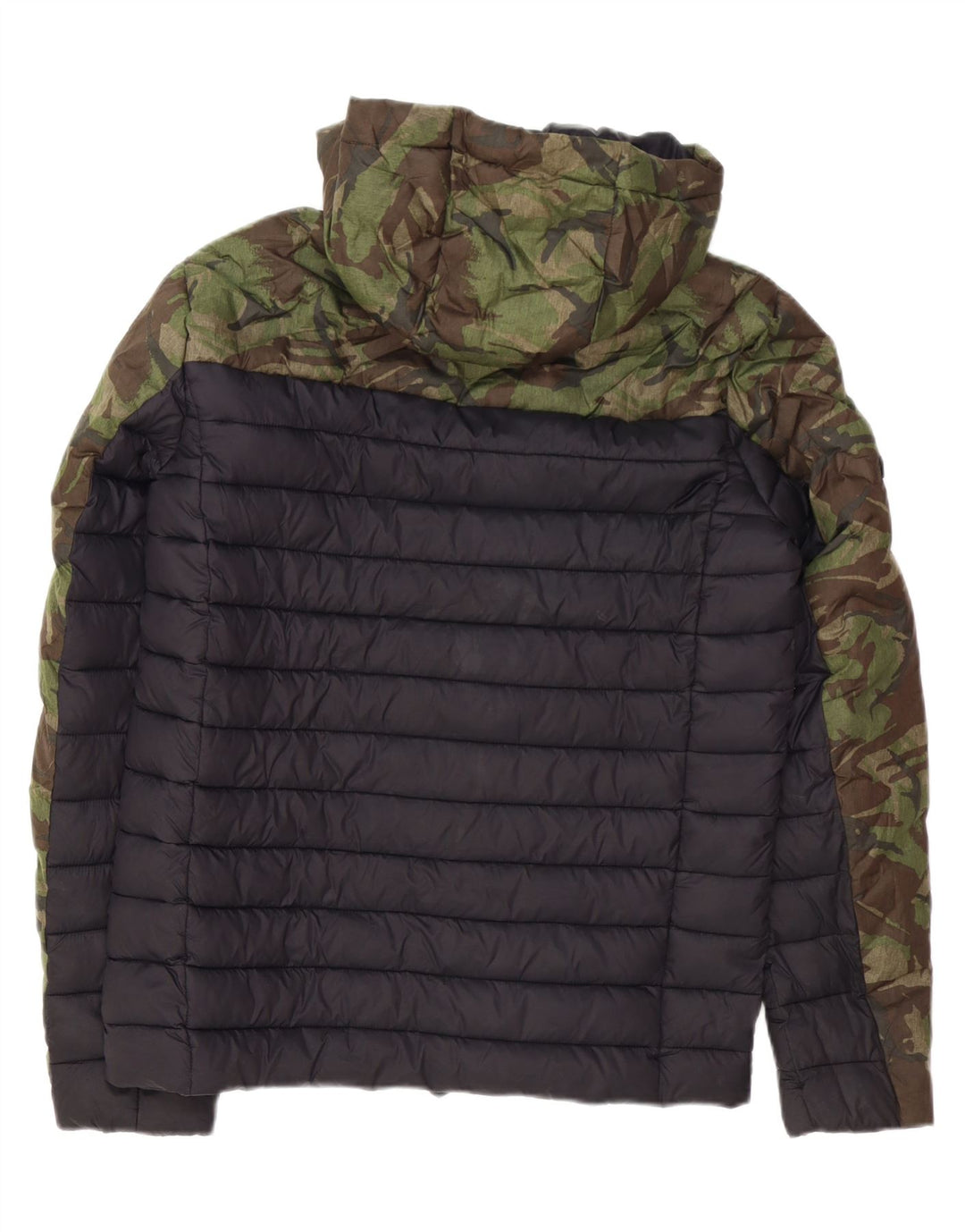 Jaqueta acolchoada com capuz masculina Superdry UK 38 poliéster camuflado verde médio