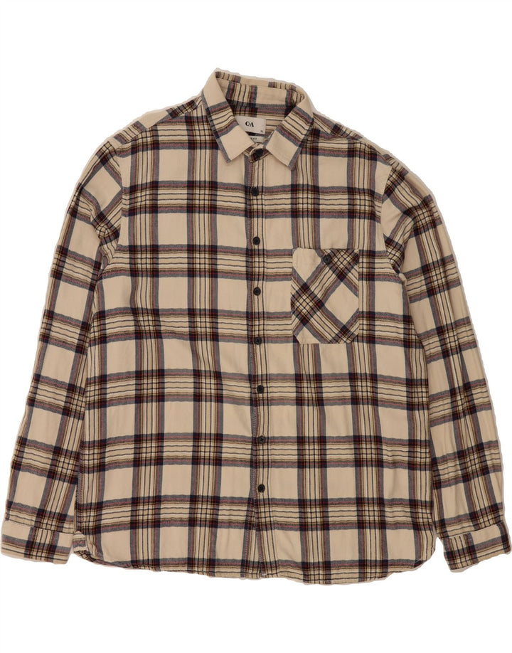 C&A Mens Regular Fit Flannel Shirt XL Beige Check Cotton Vintage C&A and Second-Hand C&A from Messina Hembry 