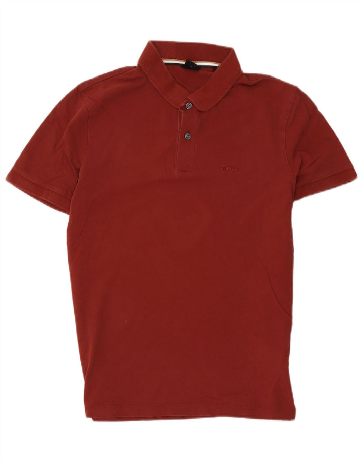 Camisa polo masculina HUGO BOSS pequena de algodão marrom
