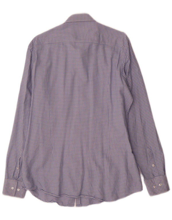 Camisa Slim Fit Masculina Hugo Boss Reino Unido 41 16 Grande Algodão Geométrico Azul