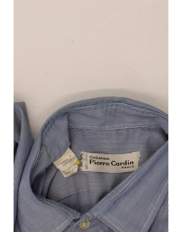 Camisa masculina Pierre Cardin poliéster risca de giz azul médio