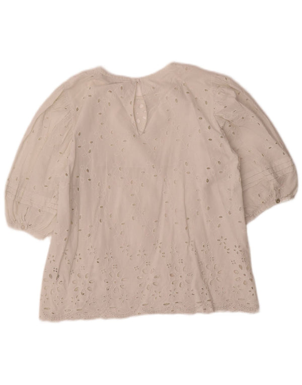 Zara blusa feminina manga 3/4 top UK 12 algodão branco médio
