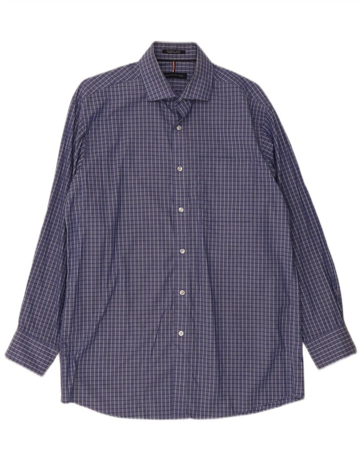 Camisa masculina Tommy Hilfiger Regular Fit tamanho 15/15 1/2 xadrez azul médio