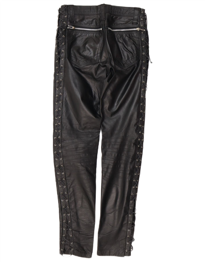 Calças de couro femininas vintage W30 L30 couro preto