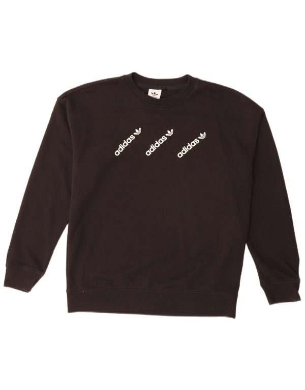ADIDAS Womens Graphic Sweatshirt Jumper UK 14 Grande Algodão Preto
