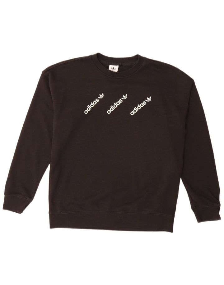 ADIDAS Womens Graphic Sweatshirt Jumper UK 14 Grande Algodão Preto