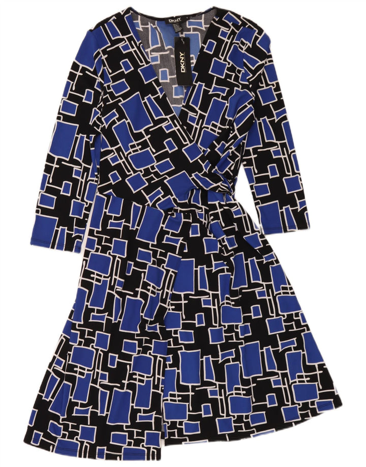 Vestido feminino Dkny manga 3/4, tamanho único, azul, geométrico, poliéster