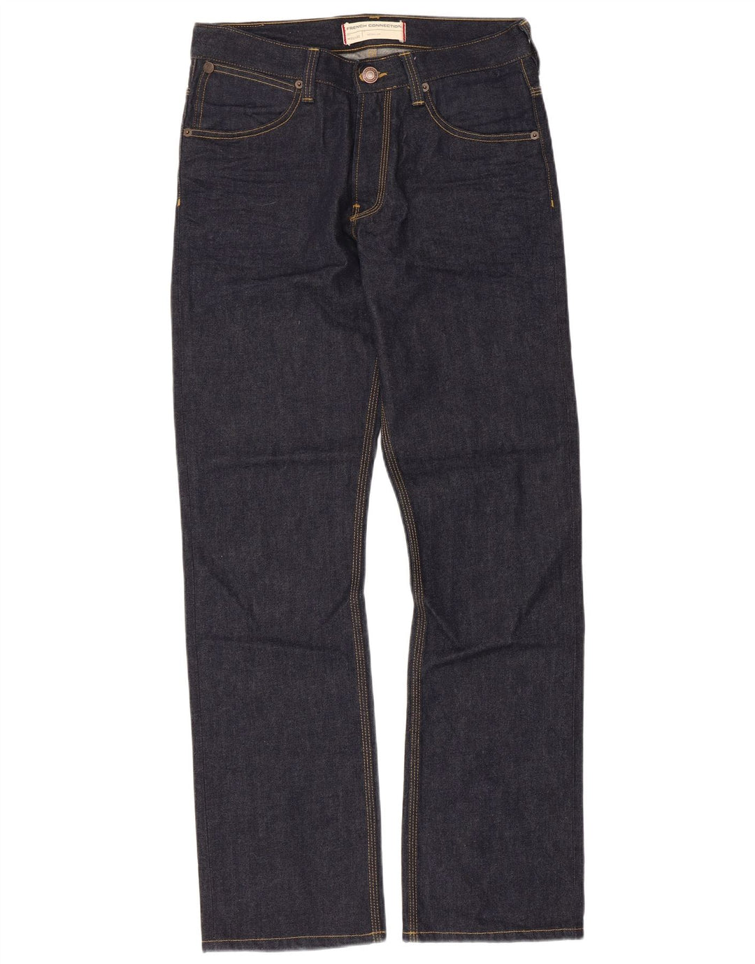French Connection Masculino Regular Straight Jeans W32 L32 Azul Marinho Algodão