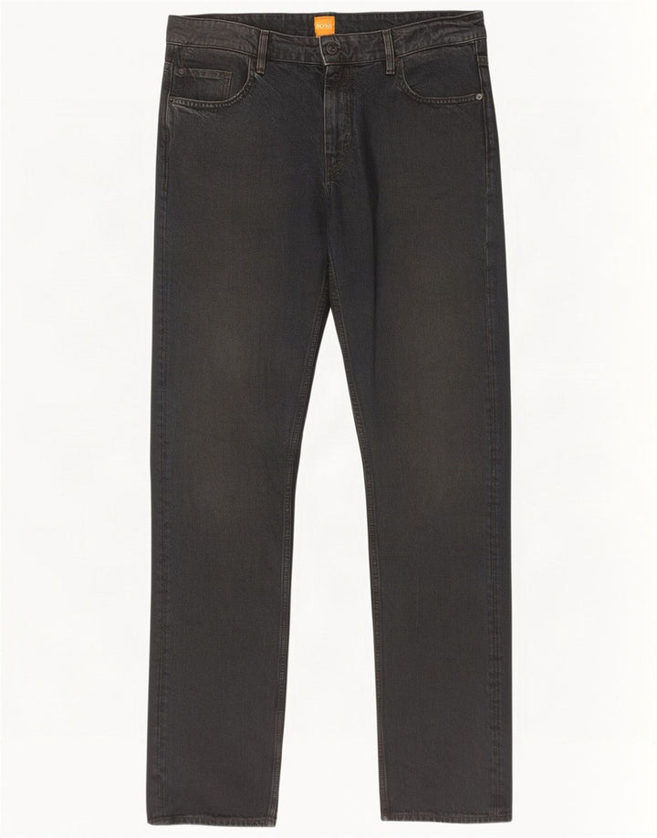 Hugo Boss Mens Straight Jeans W34 L34 Algodão Preto