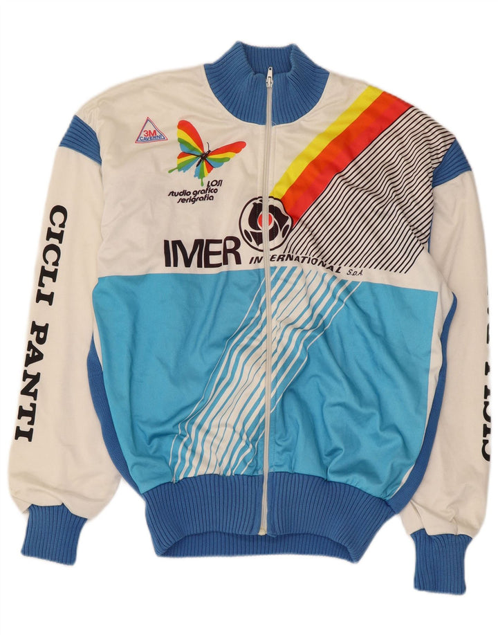 Jaqueta de agasalho gráfico masculino vintage IT 50 bloco colorido azul médio