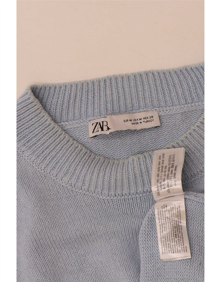 Zara Suéter feminino oversized com gola redonda Reino Unido 14 algodão azul médio