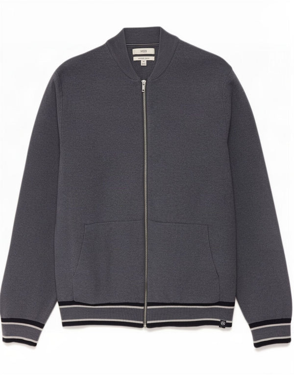 Suéter cardigã masculino Marks & Spencer 2XL poliéster listrado azul