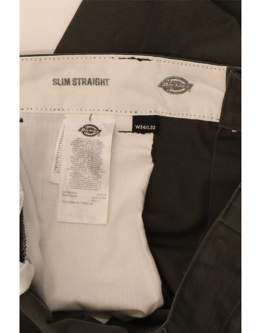 Calças Dickies Mens Straight Slim Chino W34 L32 Poliéster Verde