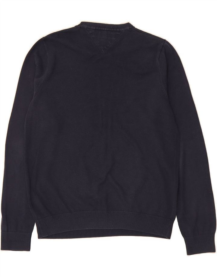 TOMMY HILFIGER Mens V-Neck Jumper Sweater Small Navy Blue Cotton Vintage Tommy Hilfiger and Second-Hand Tommy Hilfiger from Messina Hembry 