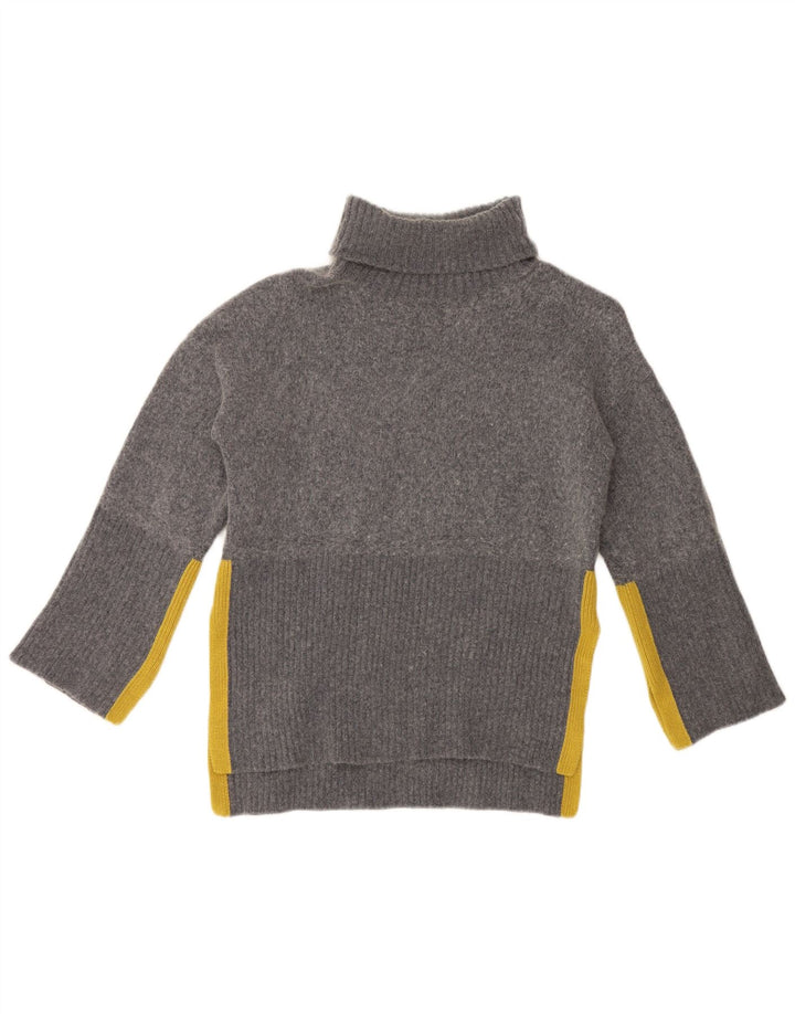 Suéter feminino branco com gola redonda e gola redonda, bloco colorido cinza pequeno UK 10