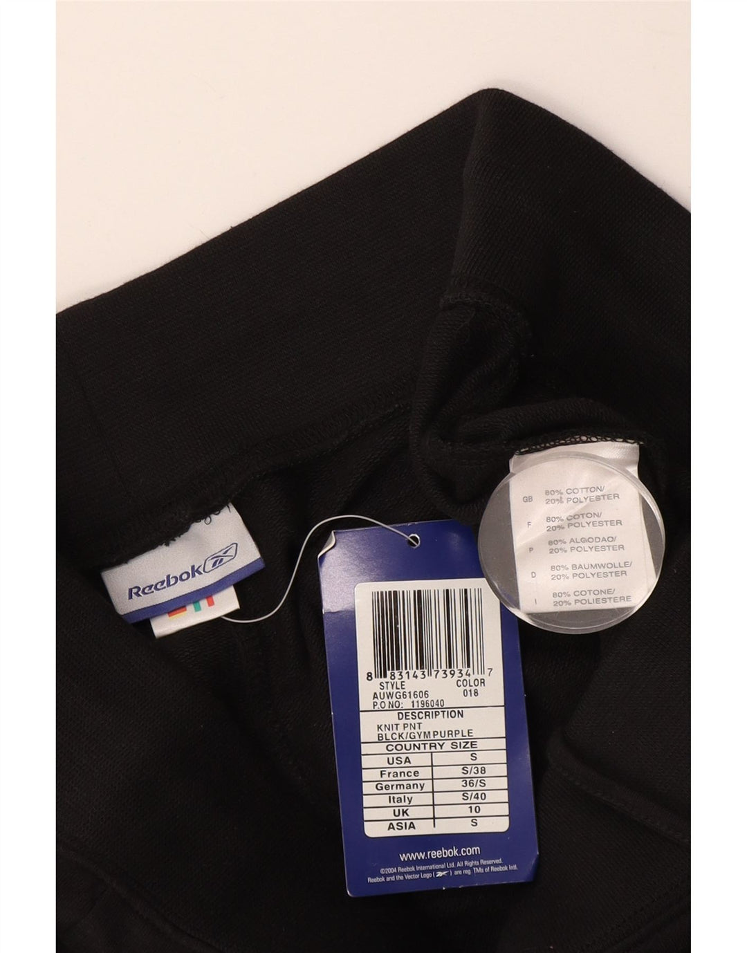 Calça de treino feminina Reebok UK 10 pequena algodão preto