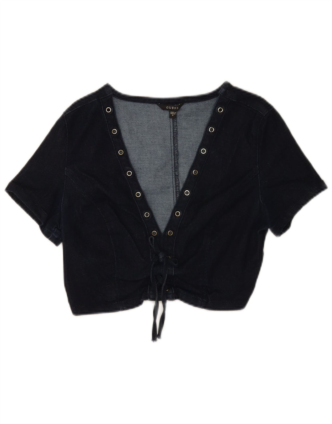 Guess Top feminino jeans curto Reino Unido 12 algodão azul marinho médio