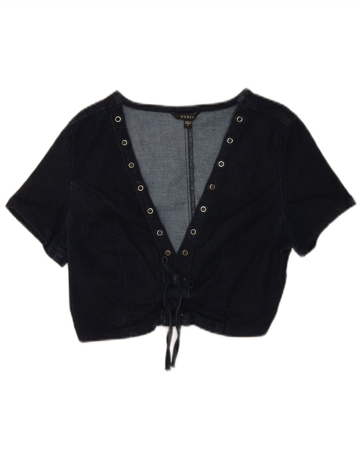 Guess Top feminino jeans curto Reino Unido 12 algodão azul marinho médio