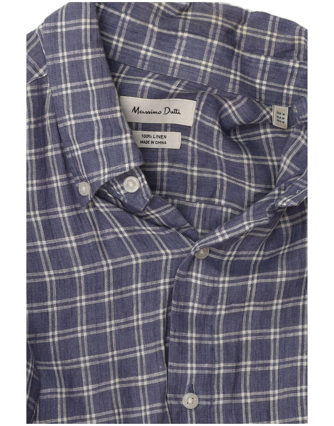 Camisa masculina Massimo Dutti em linho xadrez azul médio