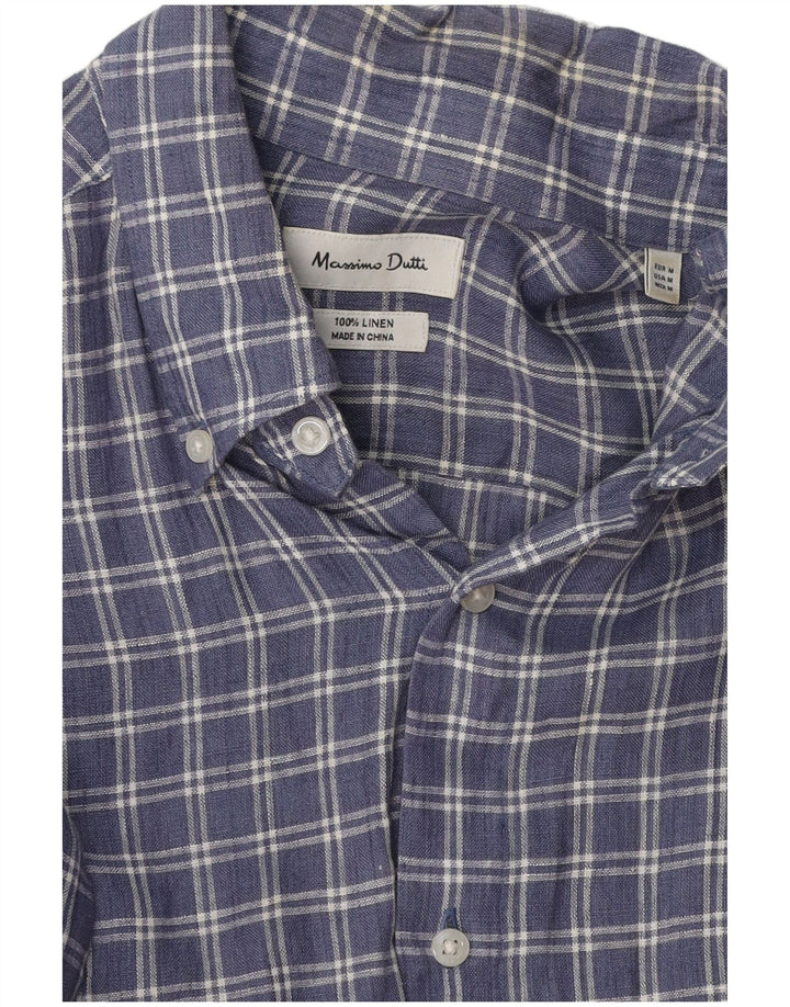 Camisa masculina Massimo Dutti em linho xadrez azul médio