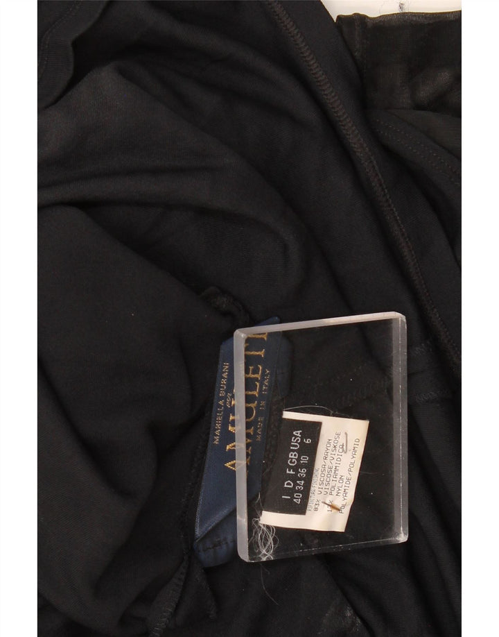 Vestido feminino AMULETI sem mangas evasê UK 10 pequeno preto viscose