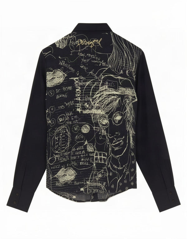 Camisa gráfica feminina Desigual UK 12 médio azul marinho viscose