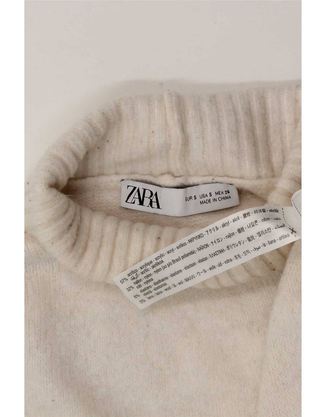 Zara Suéter feminino oversized com gola redonda Reino Unido 10 pequeno acrílico branco