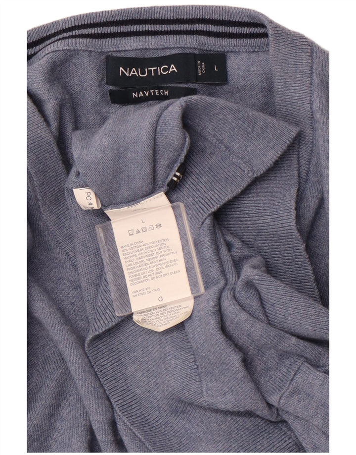 NAUTICA Suéter masculino Navtech com decote em V grande algodão azul