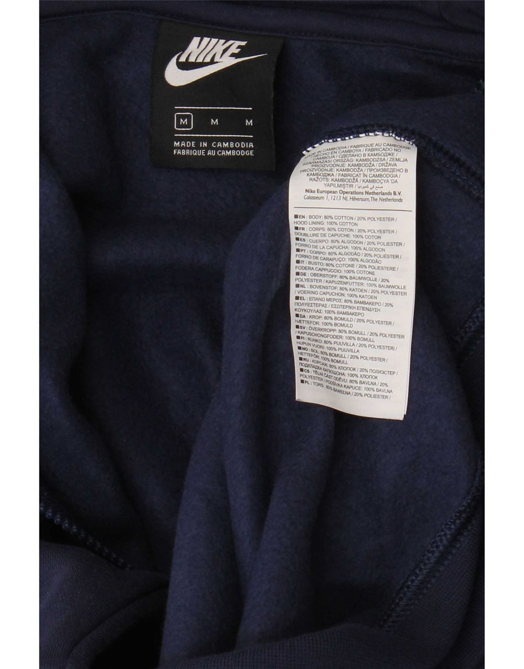 Suéter Nike masculino com capuz e zíper médio azul marinho algodão