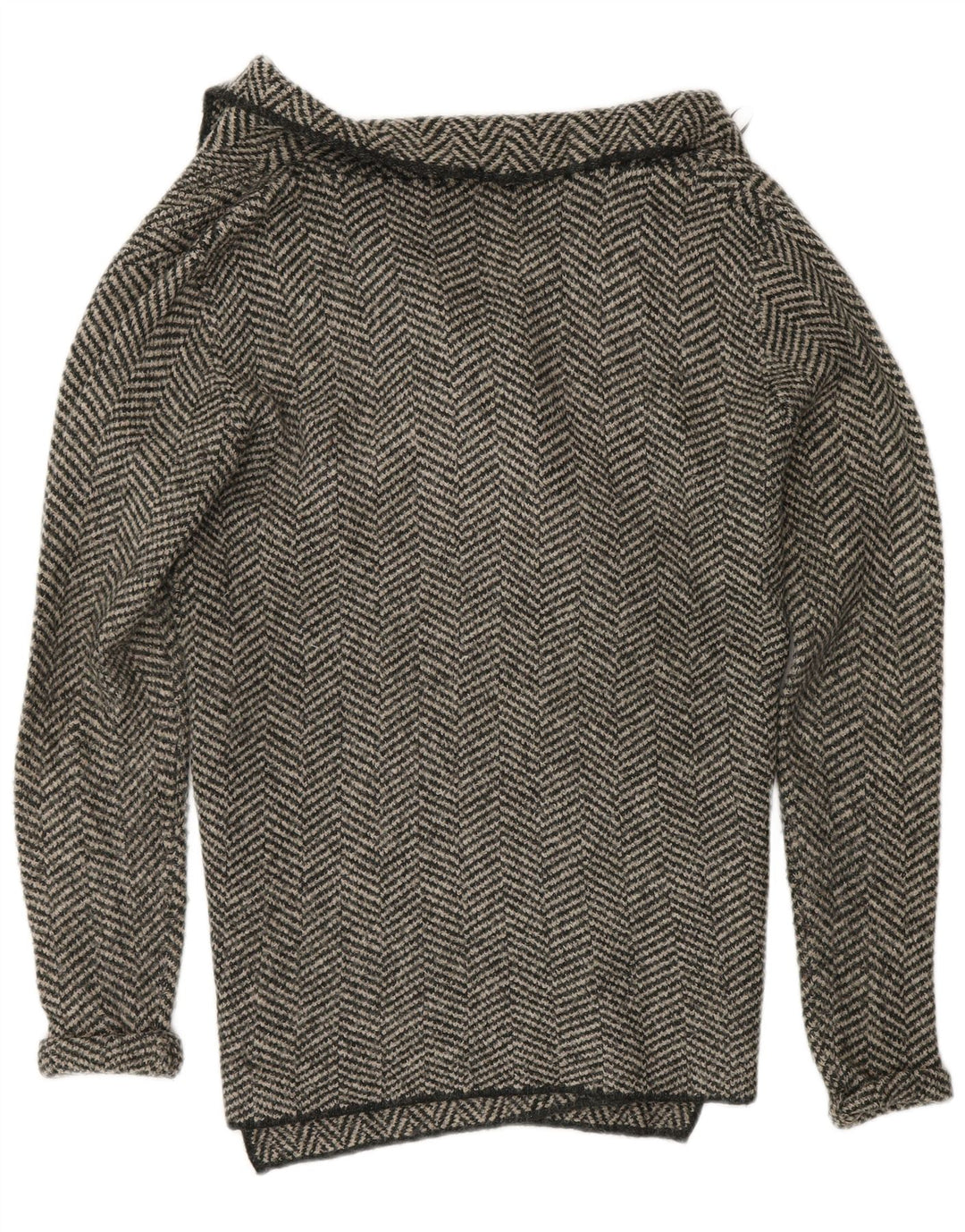 Zara Suéter Cardigan Aberto Feminino Reino Unido 14 Acrílico Espinha de Peixe Cinza Médio