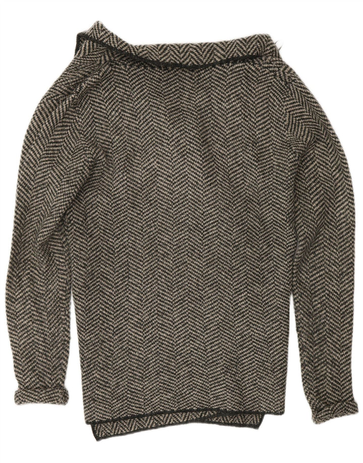 Zara Suéter Cardigan Aberto Feminino Reino Unido 14 Acrílico Espinha de Peixe Cinza Médio