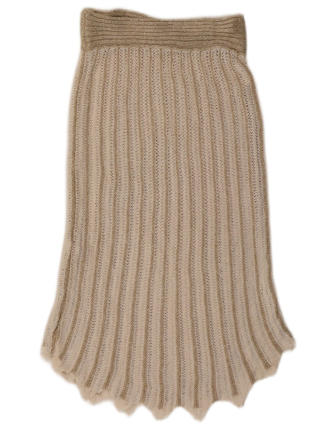 Conjunto de saia feminina vintage de 2 peças Reino Unido 8 pequeno W26 acrílico listrado bege