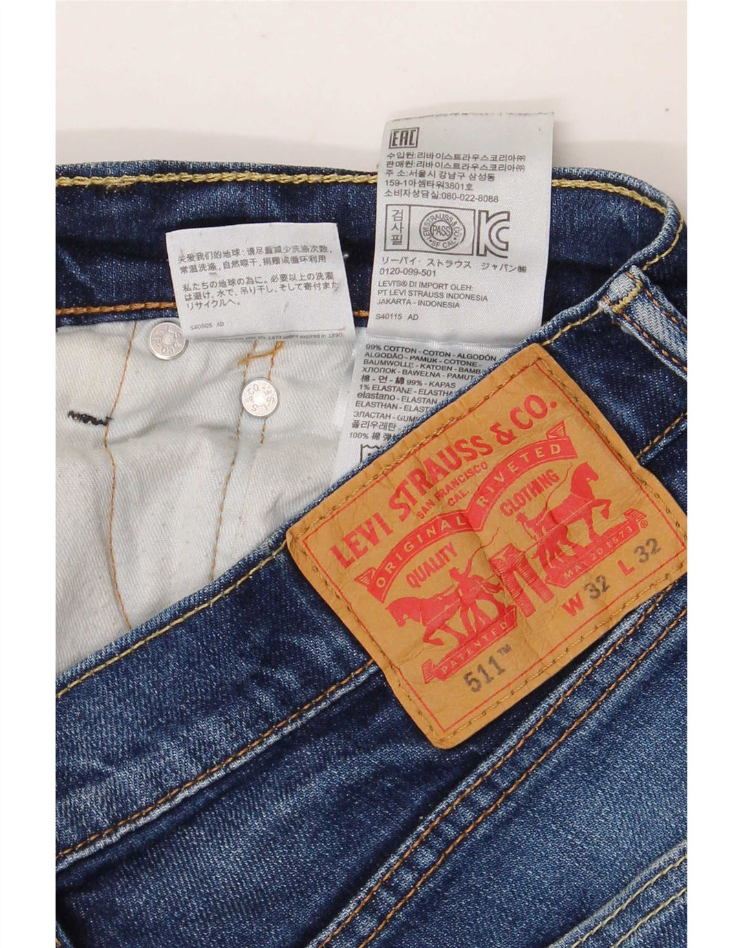 Levi's Masculino 511 Slim Jeans W32 L28 Azul Algodão
