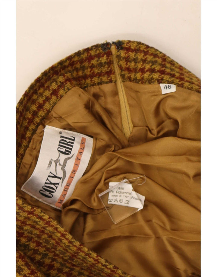 Mini saia feminina vintage IT 46 grande W30 marrom houndstooth lã