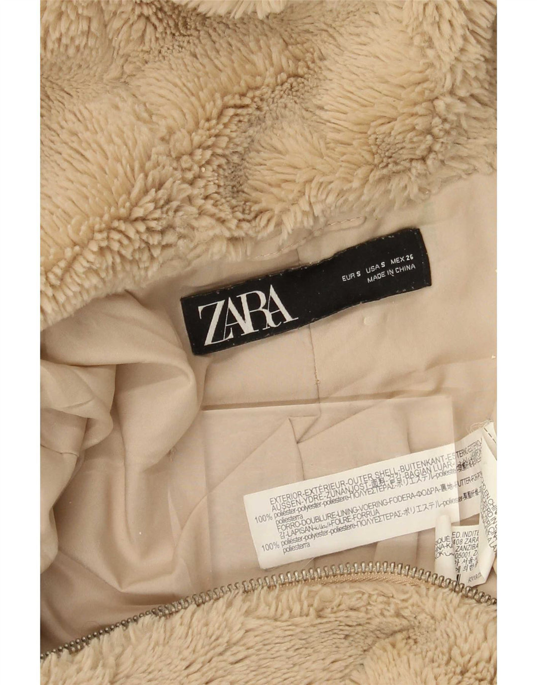 Jaqueta feminina Zara Teddy Bear com capuz de lã grande Reino Unido 10 pequena bege