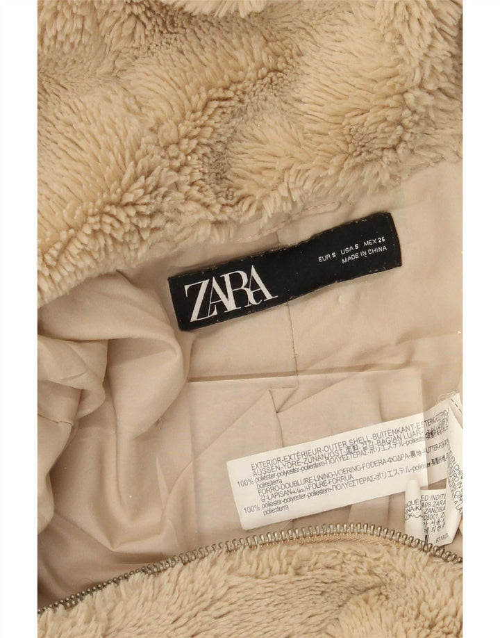 Jaqueta feminina Zara Teddy Bear com capuz de lã grande Reino Unido 10 pequena bege