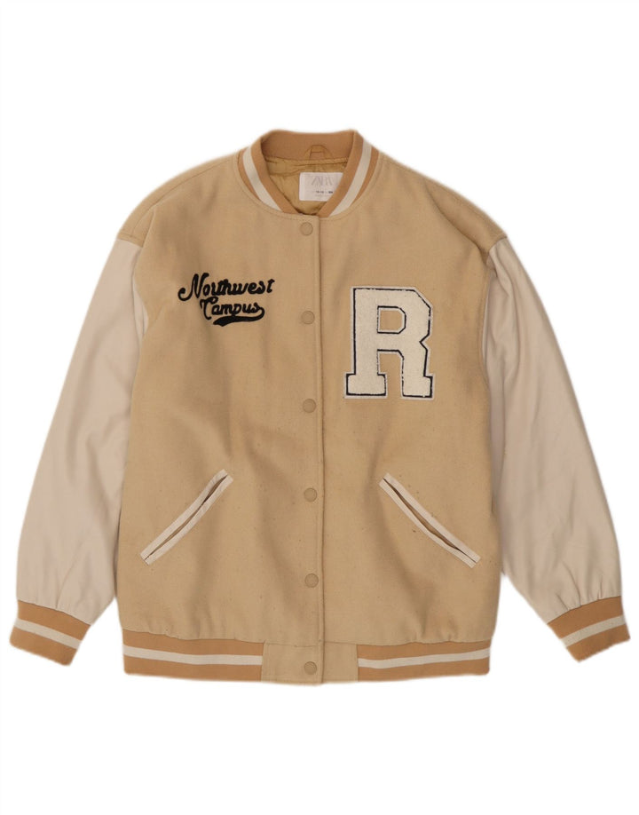 Jaqueta Zara Girls Graphic Varsity 13-14 anos Bege Colourblock Poliéster