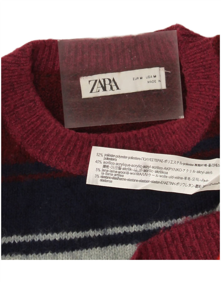 Suéter feminino Zara com gola redonda e listras multicoloridas UK 14