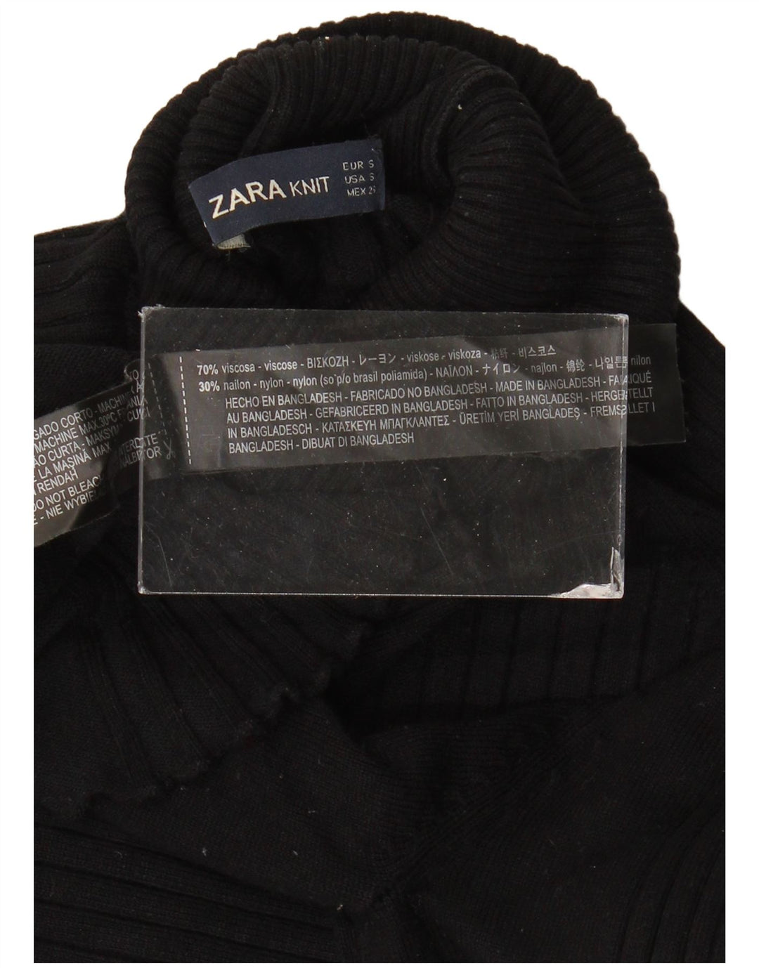 Suéter feminino Zara com gola redonda e viscose preta pequena Reino Unido 8