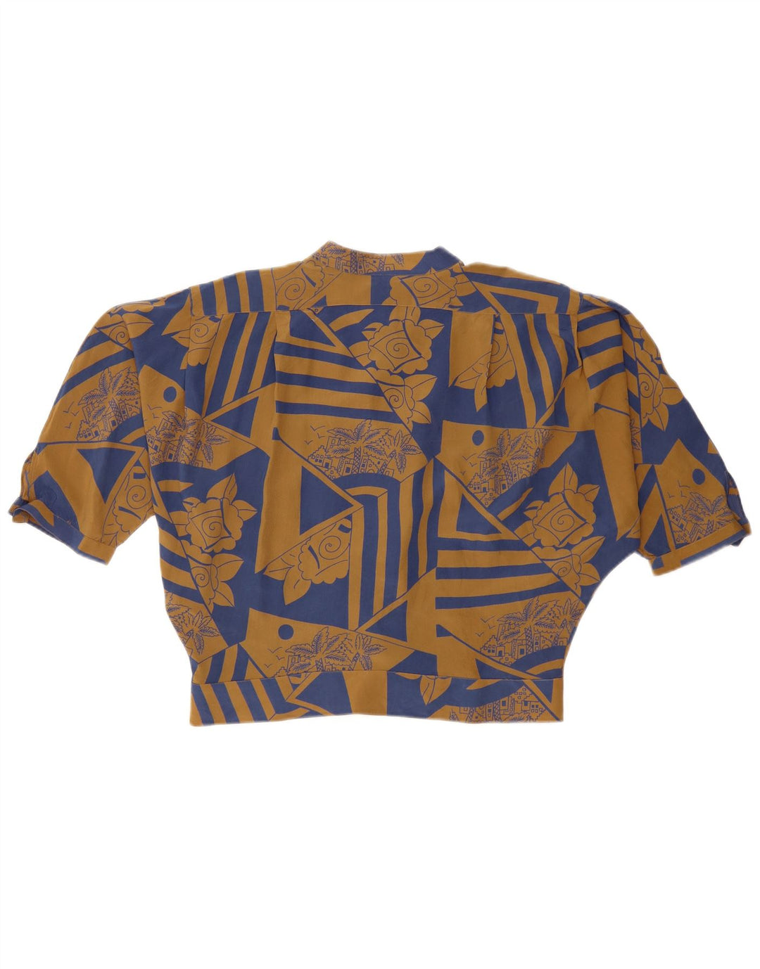 Blusa feminina VINTAGE manga curta IT 46 grande seda floral marrom