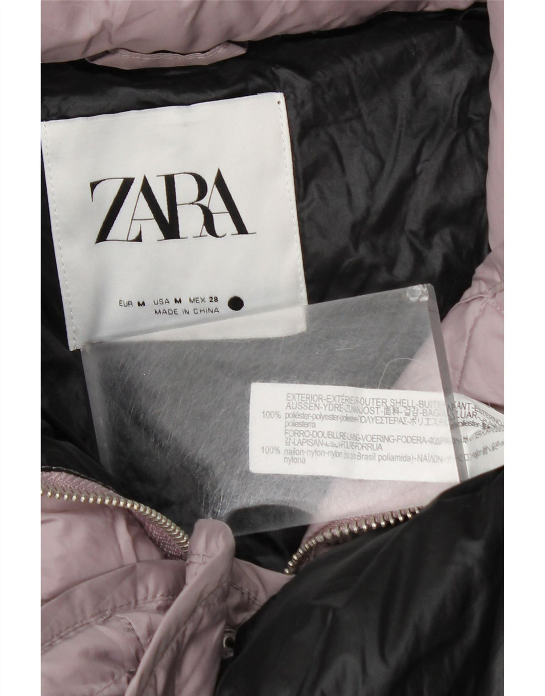 Jaqueta acolchoada feminina Zara UK 14 poliéster rosa médio