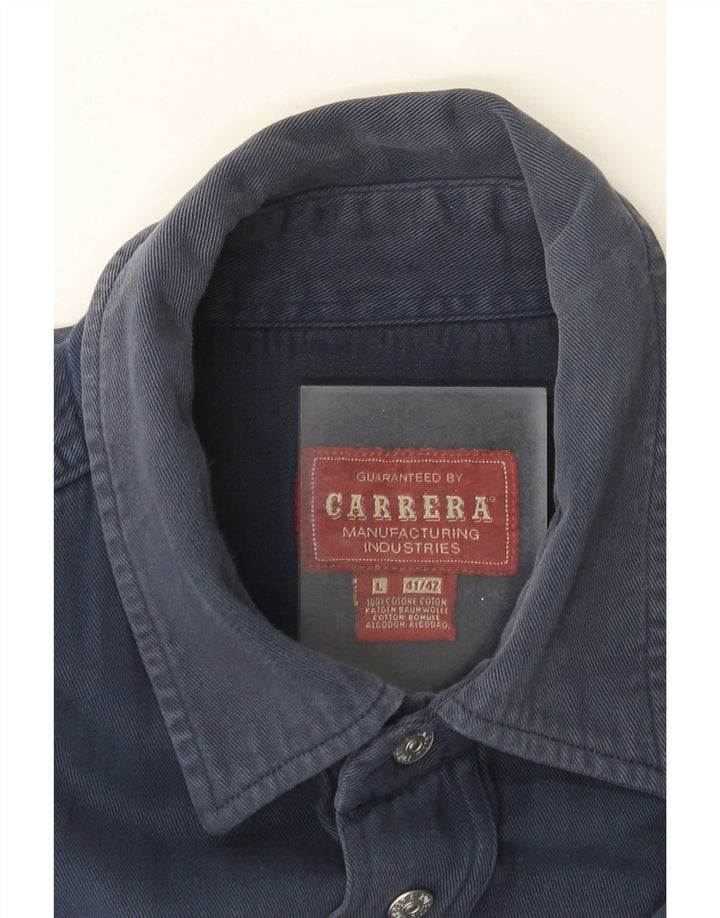 Camisa jeans masculina Carrera tamanho 41/42 grande algodão azul marinho