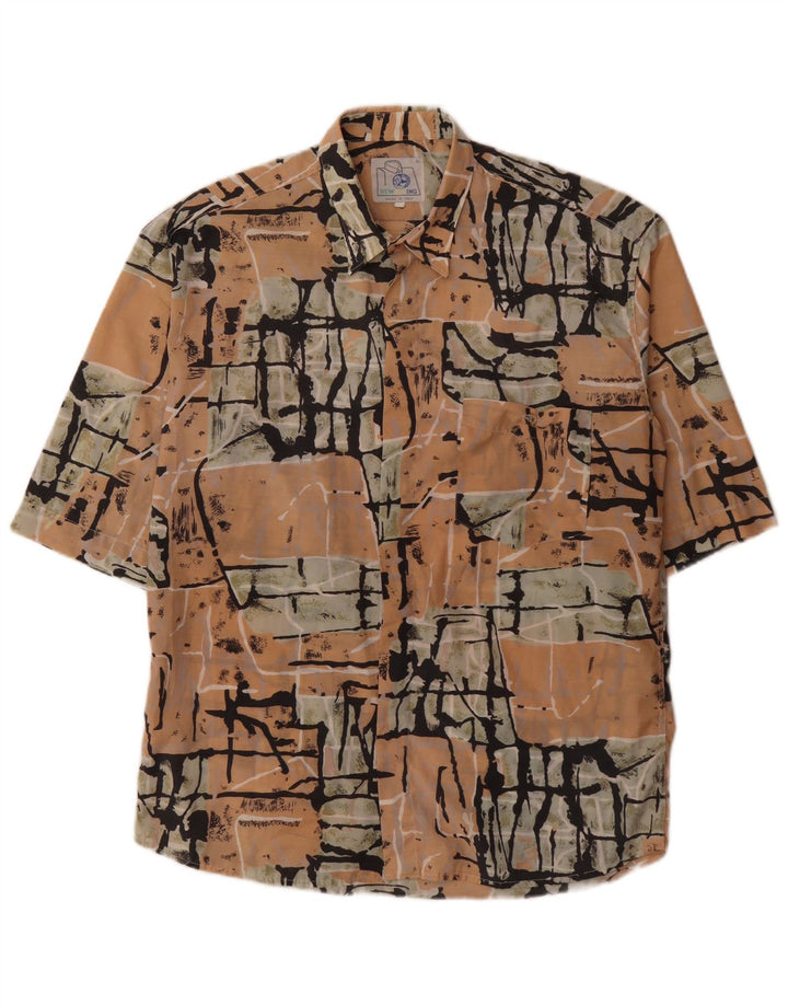 Camisa masculina vintage abstrata padrão manga curta grande multicolorida