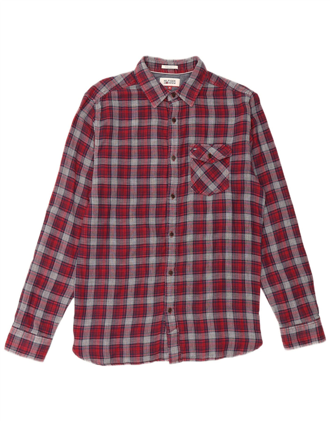 Camisa masculina de flanela Tommy Hilfiger Regular Fit algodão xadrez vermelho médio