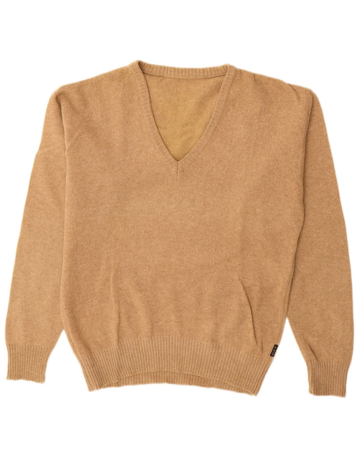 Suéter masculino vintage com decote em V IT 48 lã bege médio
