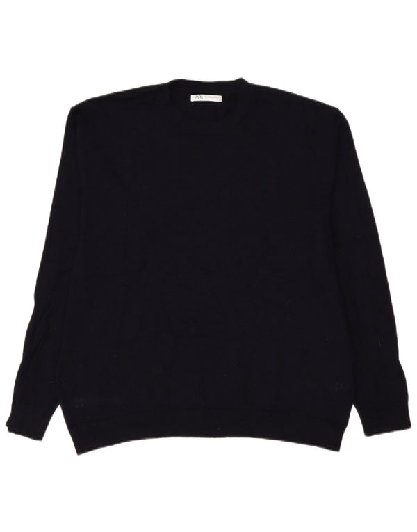 Zara Suéter masculino com gola redonda e viscose azul marinho médio