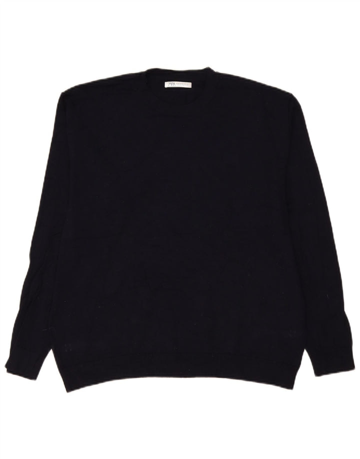 Zara Suéter masculino com gola redonda e viscose azul marinho médio