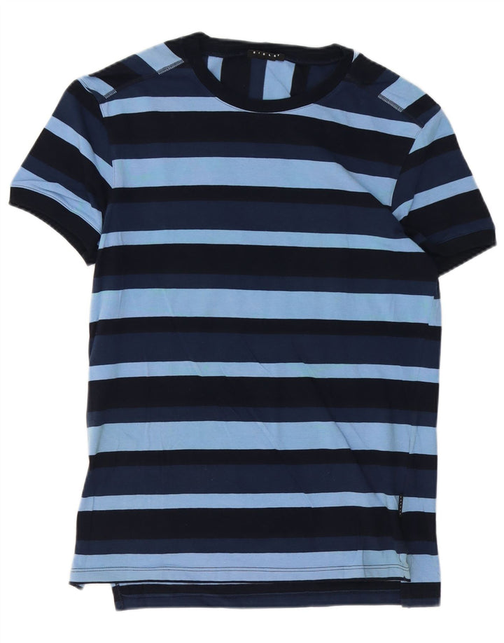 Camiseta masculina Sisley Top pequeno algodão listrado azul